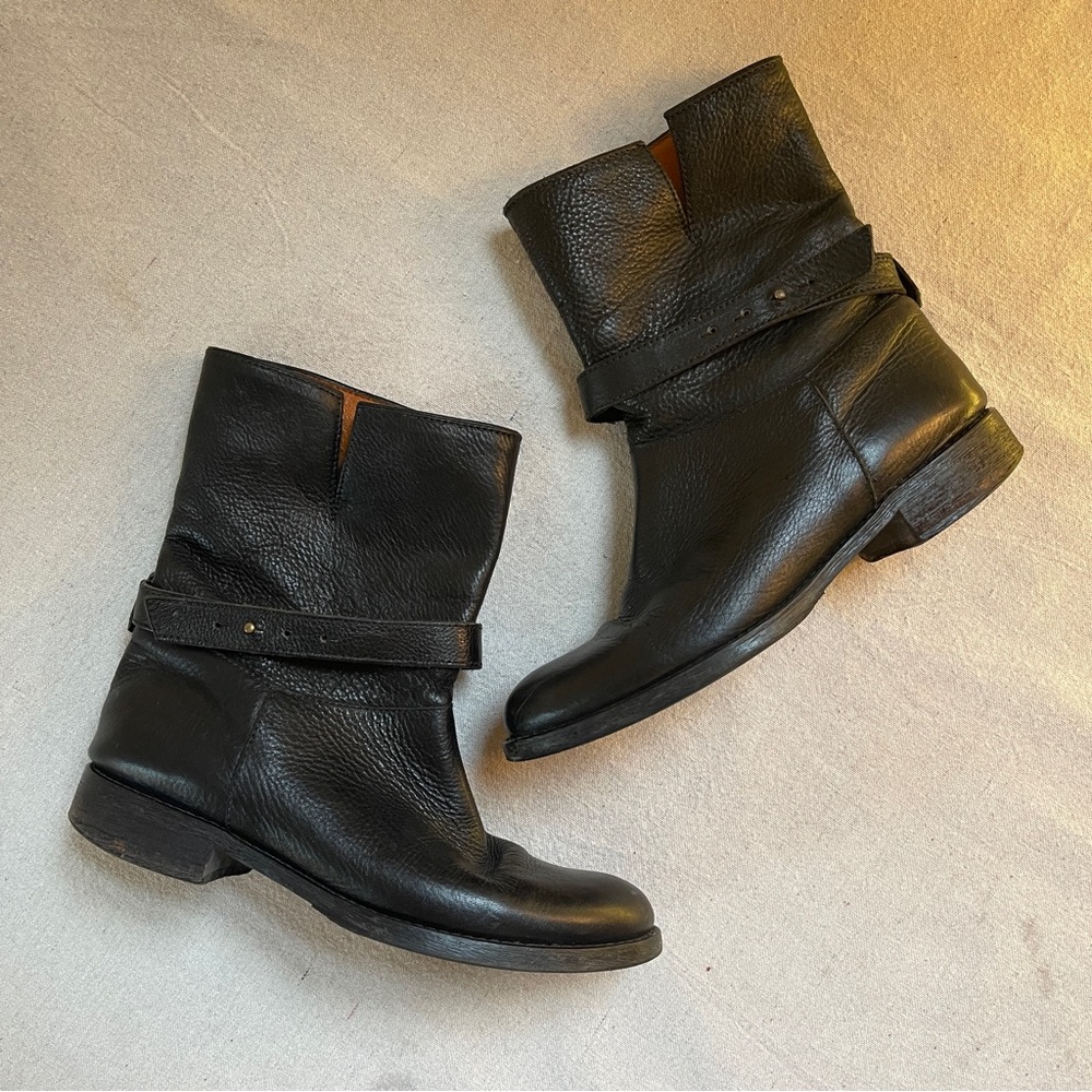 J. Crew Black Leather Ankle Slouch Engineer Boots, Size 7.5